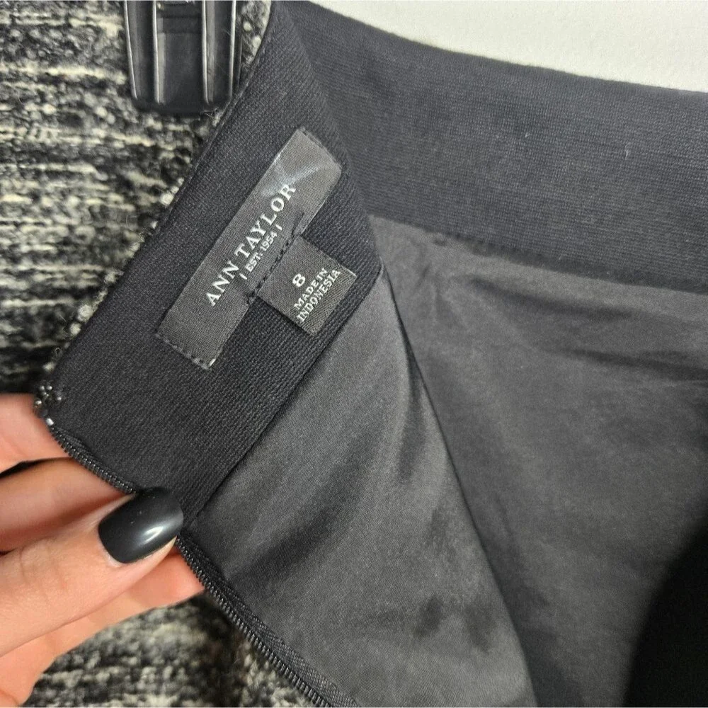 Ann Taylor Wool Tweed Colorblock Pencil Skirt Black Gray Corpcore Women's Size 8